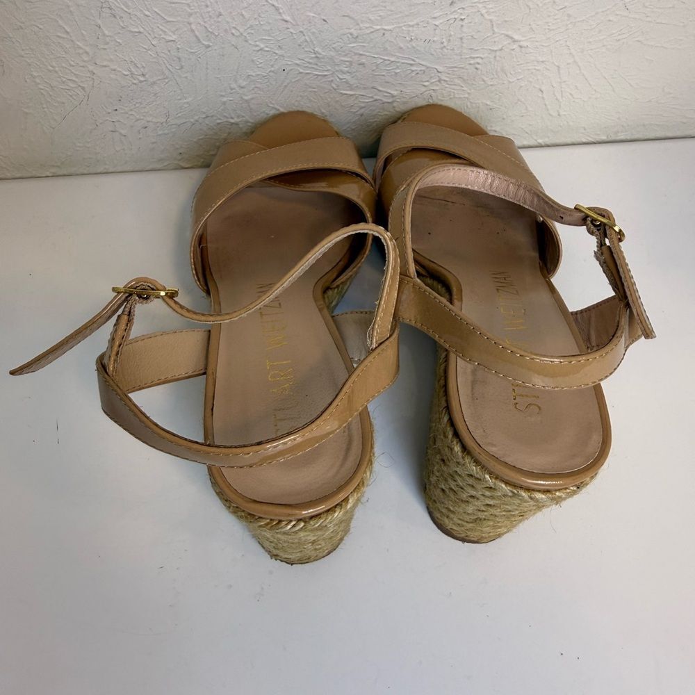 Stuart Weitzman Rosemarie Patent Leather Wedge Espadrille Sandals Size 7 - Picture 6 of 9